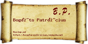 Bogáts Patrícius névjegykártya